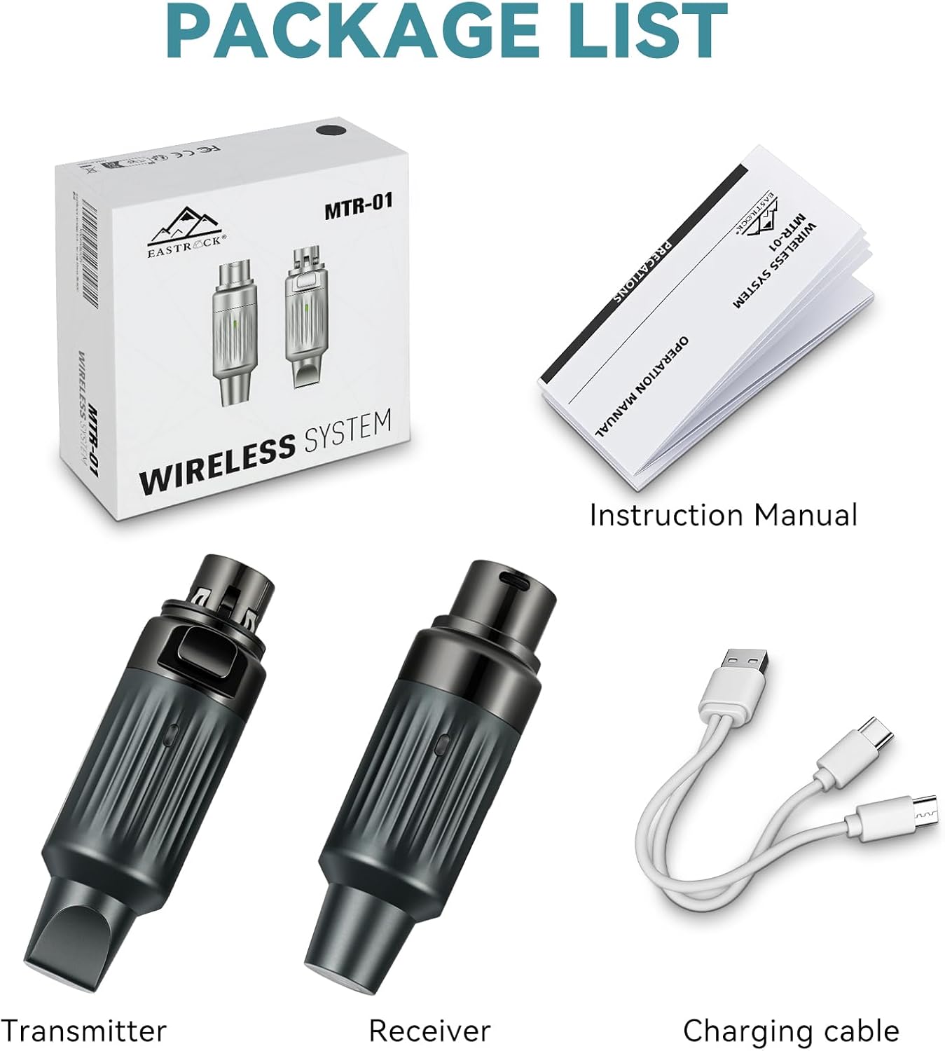 EASTROCK Wireless XLR Transmitter and Receiver for Microphones, 7-Channels 130ft Range, 2.4GHz Auto-Sync, for Stage Dynamic/Condenser Mics, PA Mixer, Studio, Church, Live Stream（Black）
