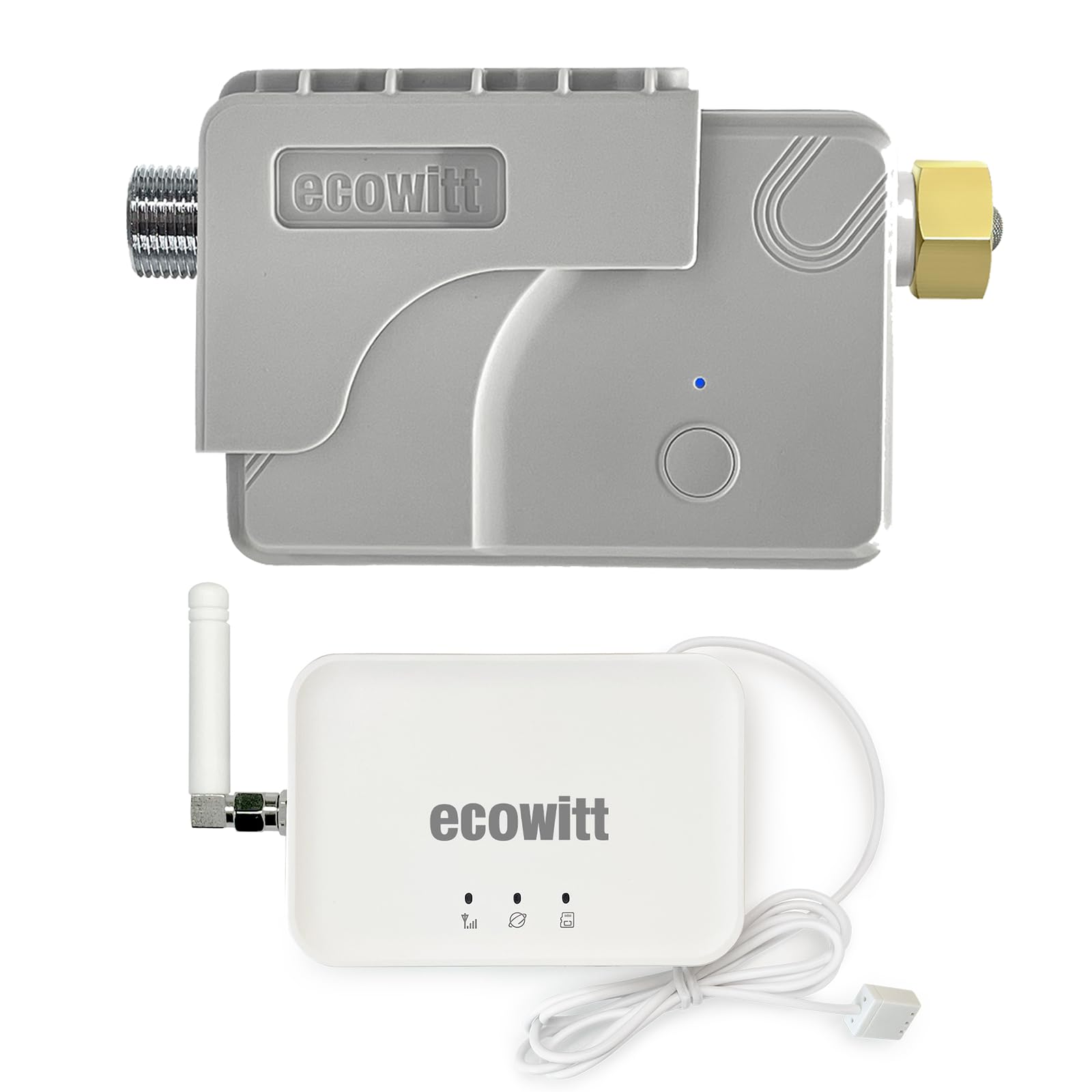ECOWITT GW3003, WFC01 Minuteur d'arrosage intelligent pour jardin Débitmètre d'eau intégré et capteur de température + 3 en 1 Wi-Fi domestique / passerelle filaire GW3000, irrigation intelligente