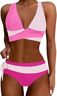 T Shirt - Conjunto de bikini sin mangas para hombre y mujer, cintura alta, traje de baño, color bloque, traje de baño de dos piezas con cordón de fútbol