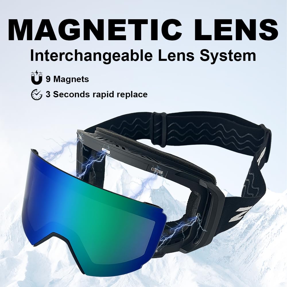 Lunettes de ski OTG - Anti-buée - Verres interchangeables magnétiques - Protection UV - Pour snowmobil et skateboard