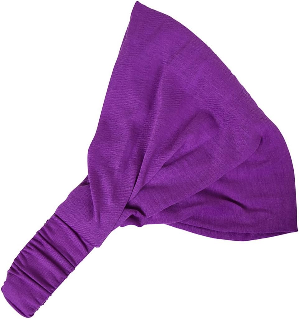Motique Accessories Violet Wide Cotton Head Band Solid Boho Yoga Style Soft Hairband