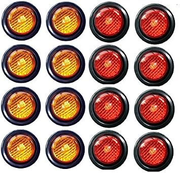 8 RED 8 AMBER LED 2" Round Clearance/Side Marker Light Kits with Light and Grommet Truck Trailer RV 15103 Set of 16