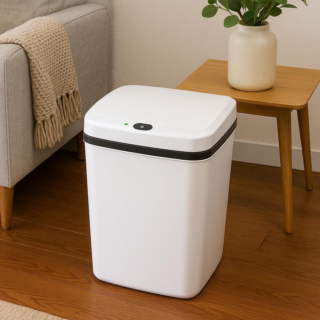HOME CUBE Motion Sensor Bathroom Trash Can with Lid, Automatic Motion Sensor Trash Can, Touchless Garbage Bin, Waterproof Slim Trash Bin for Kitchen, Office, Living Room, Toilet, Bedroom - White-image-34