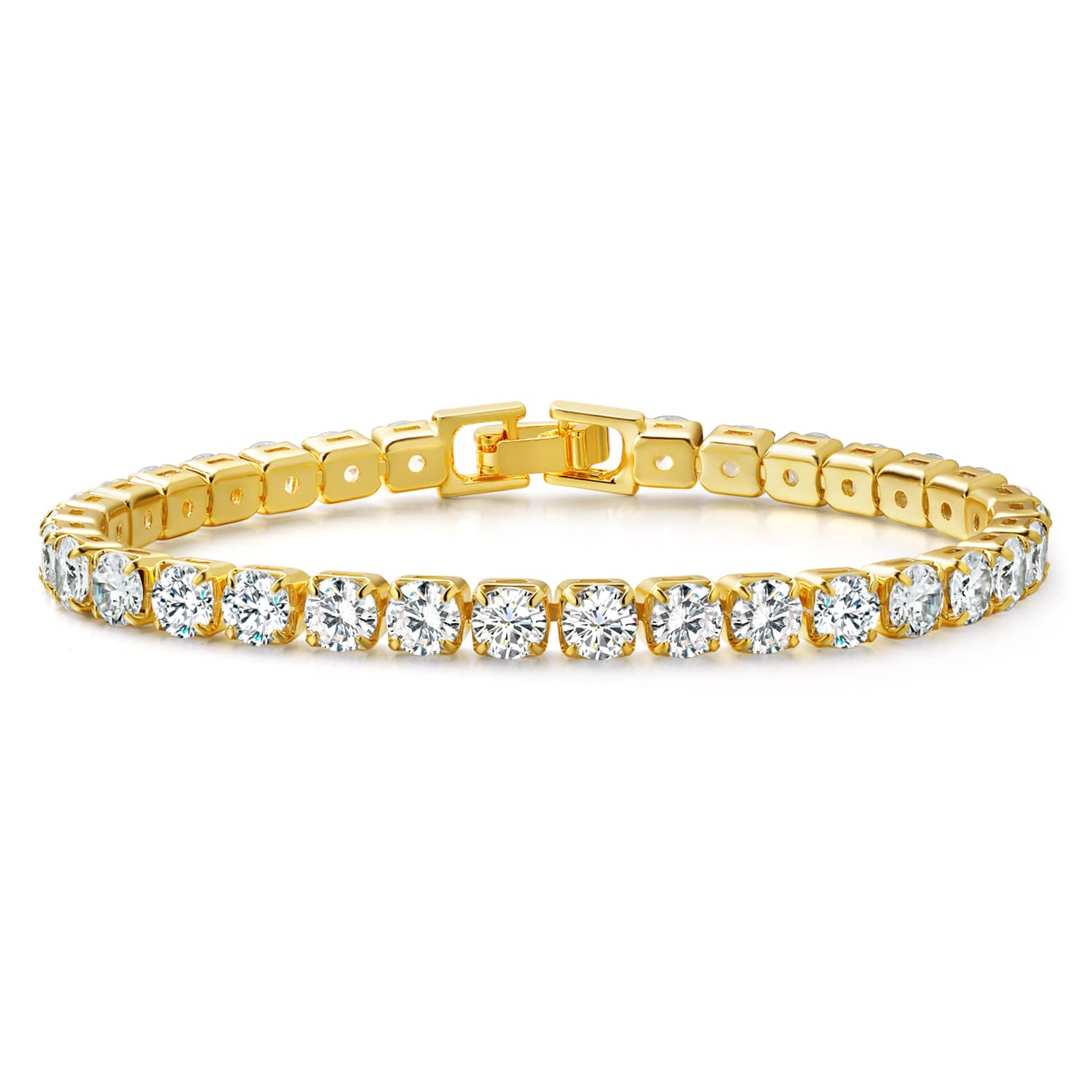 MDFUN 18K Yellow Gold Plated Round Tennis Bracelet for Women Elegant 5mm Cubic Zirconia Tennis Bracelet Great Gift
