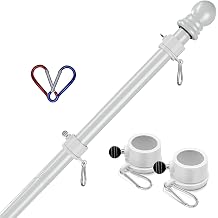 ZMTECH Flag Pole for House, 6 FT Flag Holder for American Flag, Stainless Steel Flag Pole Kit for Outside House Garden Yard, Residential or Commerical Flag Pole Kit Without Bracket, White