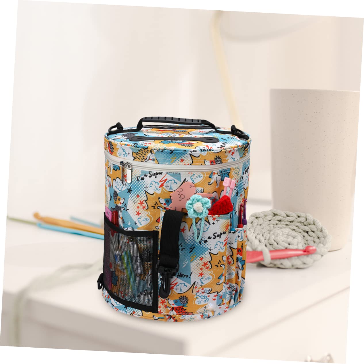 Bolsa de Almacenamiento para Ovillos de Hilo de Tejer, 600d | Oxford de Gran Capacidad, Diseño Compacto Asa, Compartimentos Múltiples para Viajes y Actividades al Aire Libre