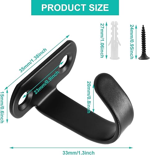 Miniatura 2 de 12 ganchos de techo de acero inoxidable para colocar debajo del estante para toallas, ganchos resistentes para cocina, armario, armario, baño (negro