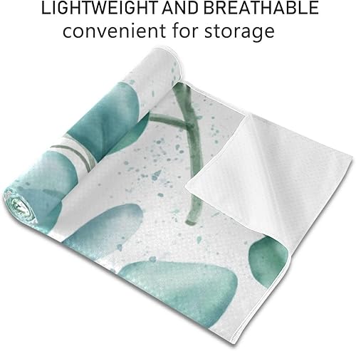 Miniatura 2 de OTVEE Toalla de yoga con hojas de eucalipto verde, toalla para esterilla de yoga caliente  Toalla de yoga antideslizante absorbente de sudor para