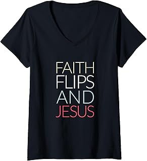 Womens Faith Flips and Jesus, Christian Gymnast Minimal V-Neck T-Shirt