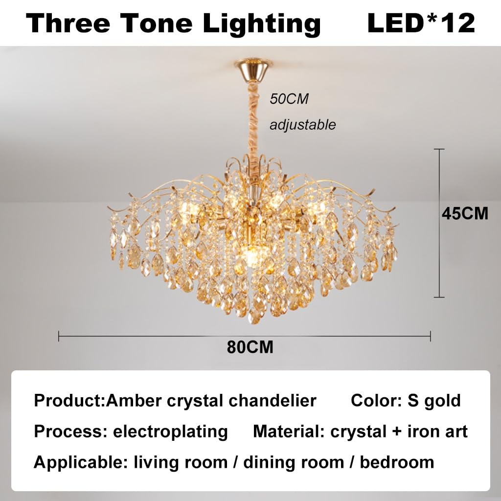 Kristall Gold Kronleuchte Moderne Pendelleuchte, Kristall Lampenschirm Hängelampe Für Lampe Wohnzimmer Esszimmer, Pendellampe Mit E14 Lüster Für Schlafzimmer Küche Villa, Deckenleuchte(80CM)