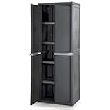 4 Shelf Cabinet, Lockable Utility Storage w/ Adjustable Shelves, Gray - Plastic Shelving Unit for Organizing Garage, Pantry, Basement, Laundry Room or Mudroom