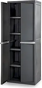 Sterilite 4 Shelf Cabinet, Lockable Utility Storage w/ Adjustable Shelves, Gray - Plastic Shelving Unit for Organizing Garage, Pantry, Basement, Laundry Room or Mudroom