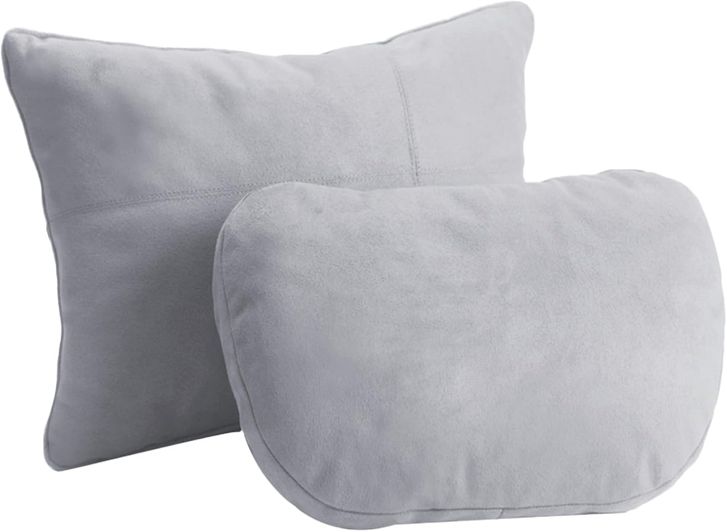 2PCS Car Pillow for Car Neck Pillow for Driving Seat Lumbar Support Soft Cushion with Extra Filling Accessories Back Support for Travel Nap and Trips Sleeping (Grey, Head and Lumbar)
