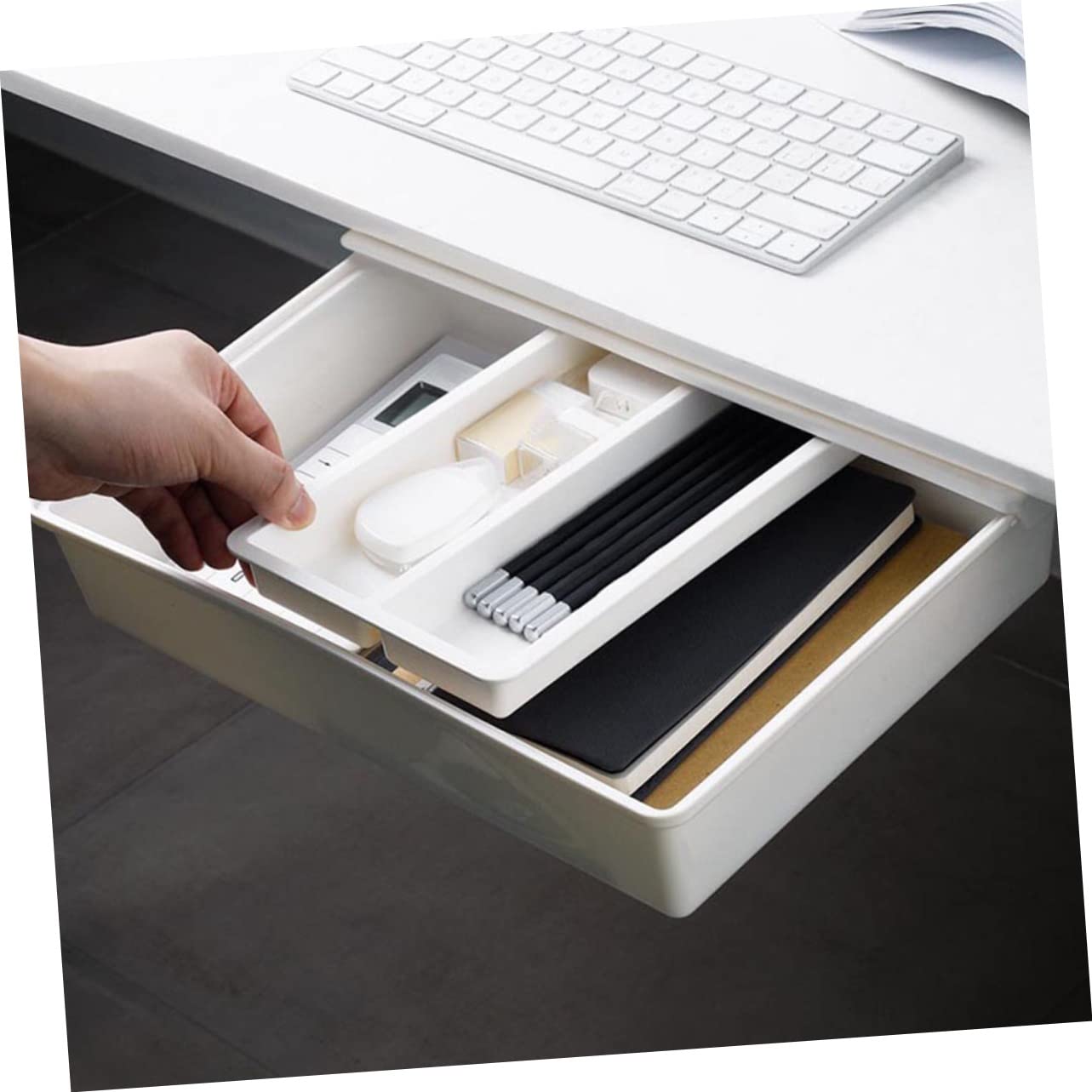 Gadpiparty 2pezzi Sottotavolo Estraibile in Materiale Di Portapenne Invisibile Per Organizzazione Cancelleria Articoli Per Ufficio Per Cellulare Cavo Usb Appunti e Altri Oggetti