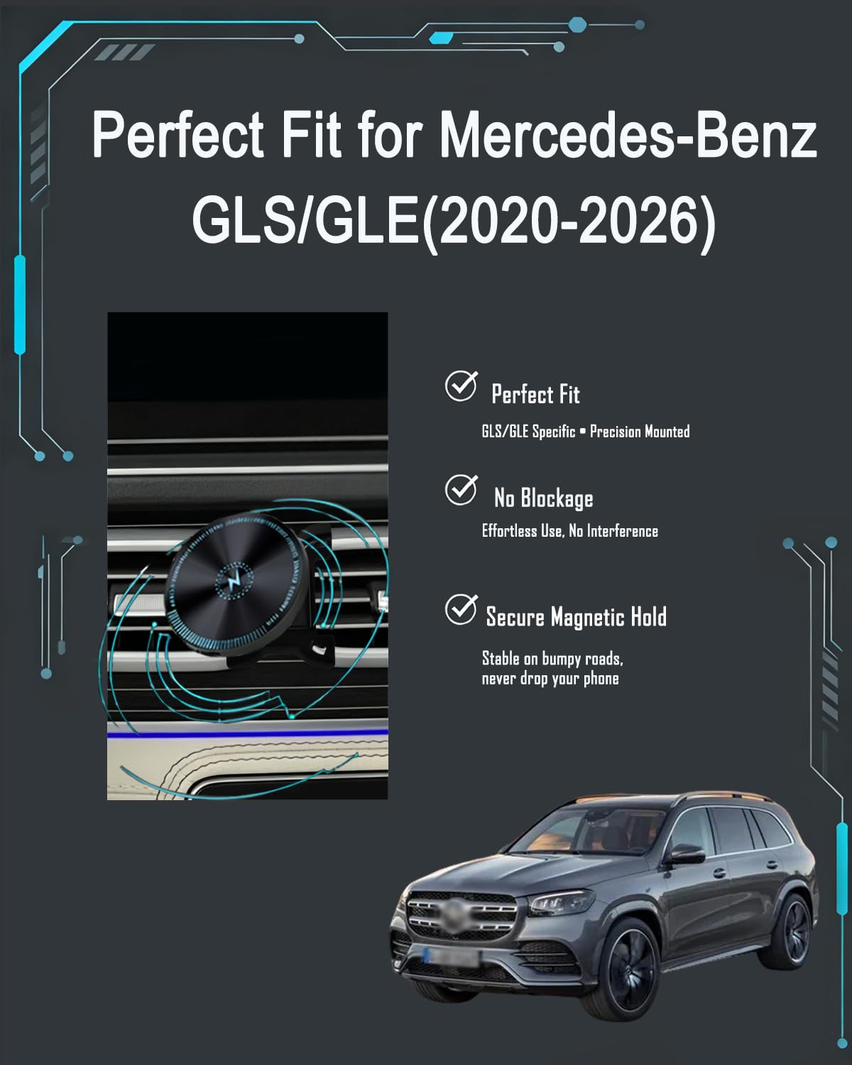 Do GLE-Class W167 GLS-Class X167 uchwyt na telefon 15 W szybka bezprzewodowa ładowarka do Magsafe GLE uchwyt na telefon GLS niestandardowe dopasowanie 2020-prezent kompatybilny ze wszystkimi