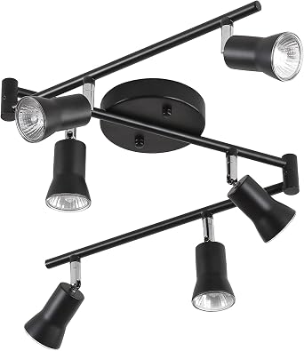 GLADFRESIT 6-Lights Track Lighting Kit, Ceiling Spot Light with Adjustable Light Pole and Matte Black Lamp Holder for Kitchen Living Room LoftBulbs Not Included