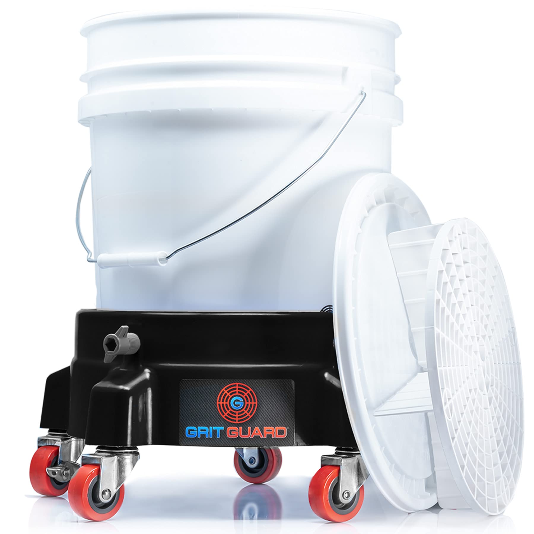 detailmate Black & White Juego completo | 2 cubos de lavado Magic Bucket de 20 litros/5GAL + 2 x coladores de suciedad + 2 x tapas + 2 x carritos de cubo negro y blanco | Accesorios para el lavado