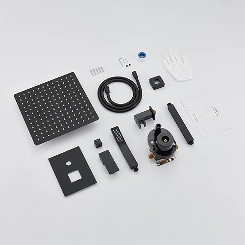 Miniatura 7 de Sistema de ducha de 12 pulgadas, juego combinado de ducha de lluvia negro para montaje en techo, grifos de baño con cabezal de ducha de lluvia y