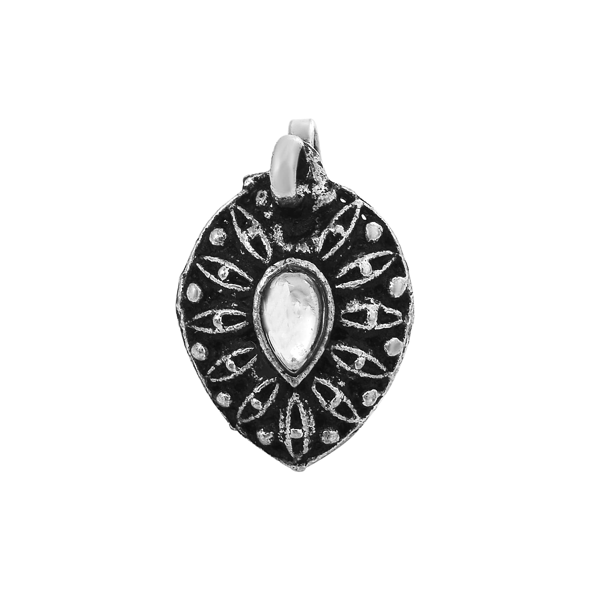 Oxidised Black Metal Leaf Shape Nose Pin Stud Non Piercing Clip on Nose Ring for Girls & Ladies-image-44