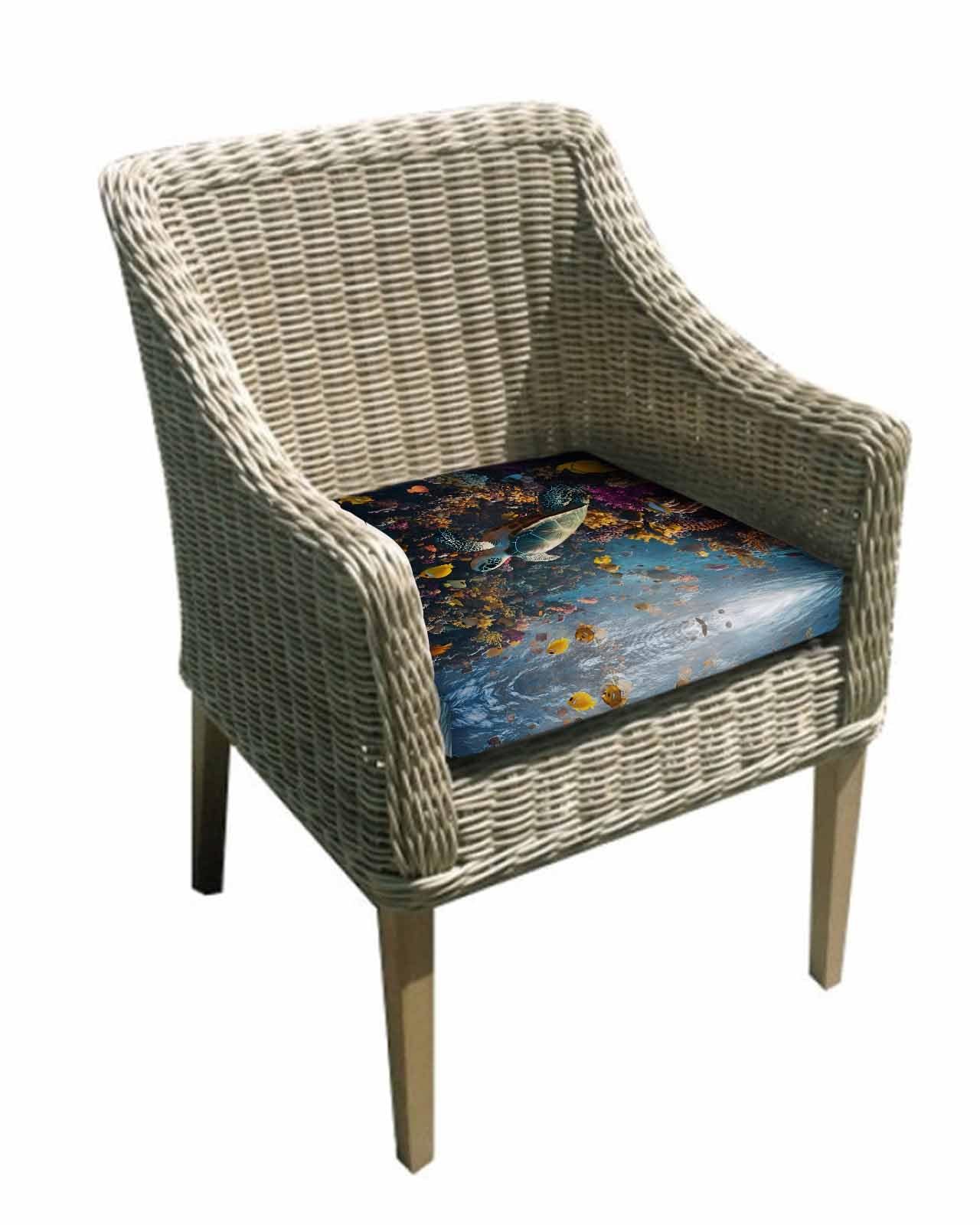 2 Pack Turtle Waterproof Cushion Covers with Ties, Outdoor Patio Chaise Lounge Chair Seat Cushion Slip Covers Replacement(Only Cover) Ocean Coral Sea Fish Modern Summer Animal 24