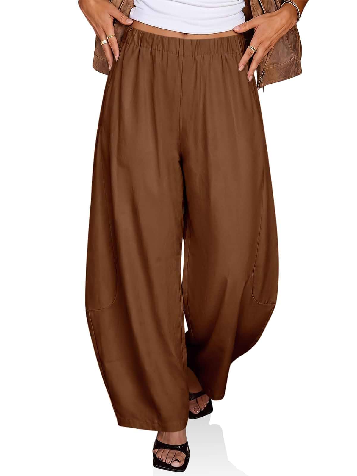 Tankaneo Womens Wide Leg Palazzo Pants Barrel Baggy Trousers with Pockets Casual High Waist Comfy Trousers, Elastic Waistband, Durable Stitching, vacation