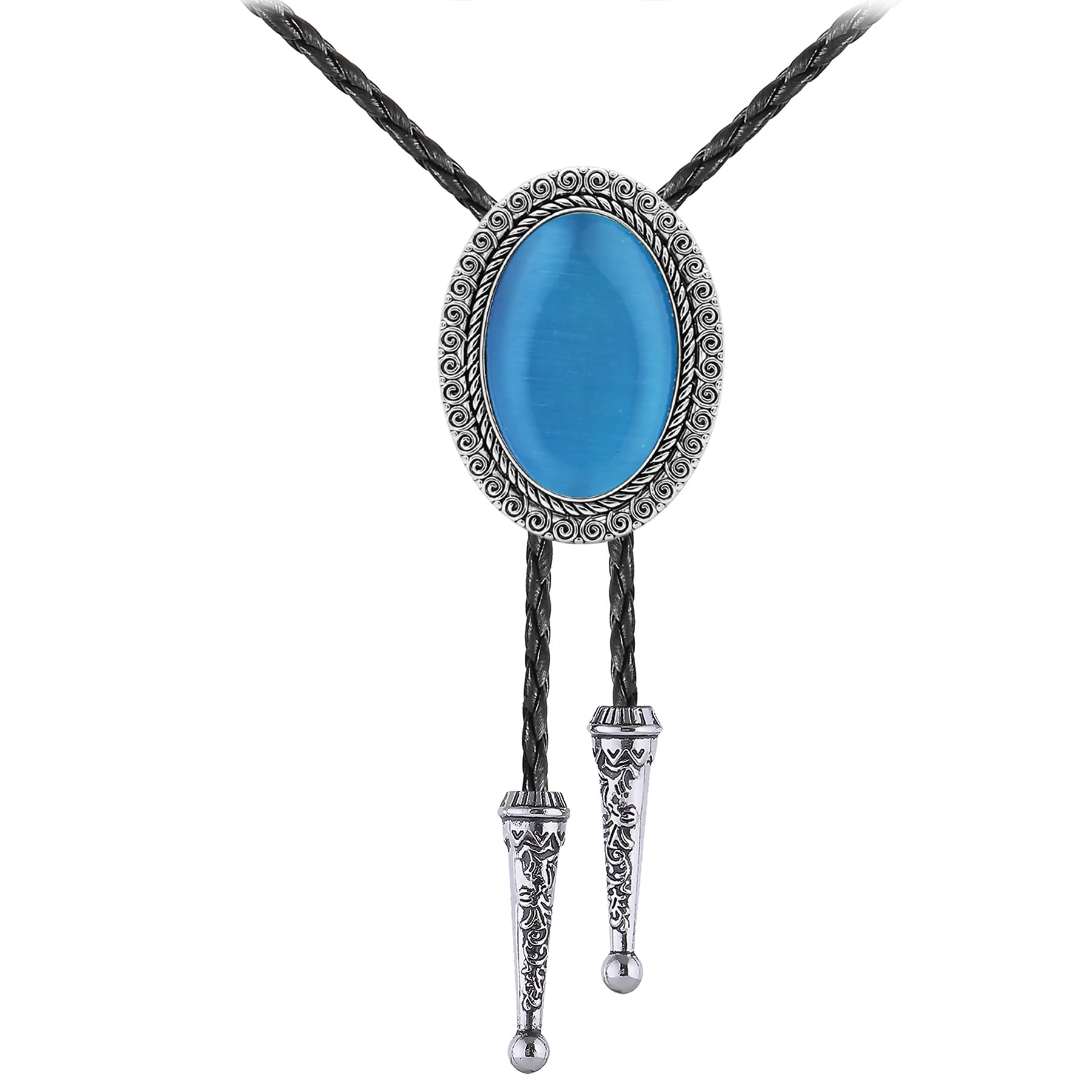 Jeilwiy Bolo Tie for Men Real Stone Westwern Cowboy Ties Silver Bolos Women Leather Necktie Gift for Birthday Christmas