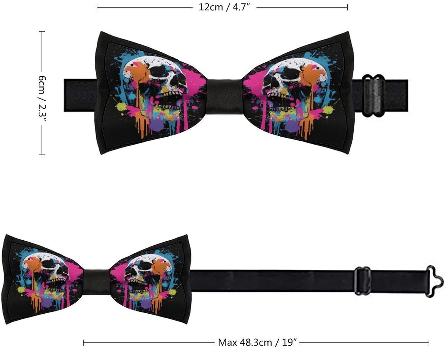 Happy Halloween Grunge Skull Novelty Men's Bow Tie Pre-tied Adjustable Bowtie Accessories for Wedding Party