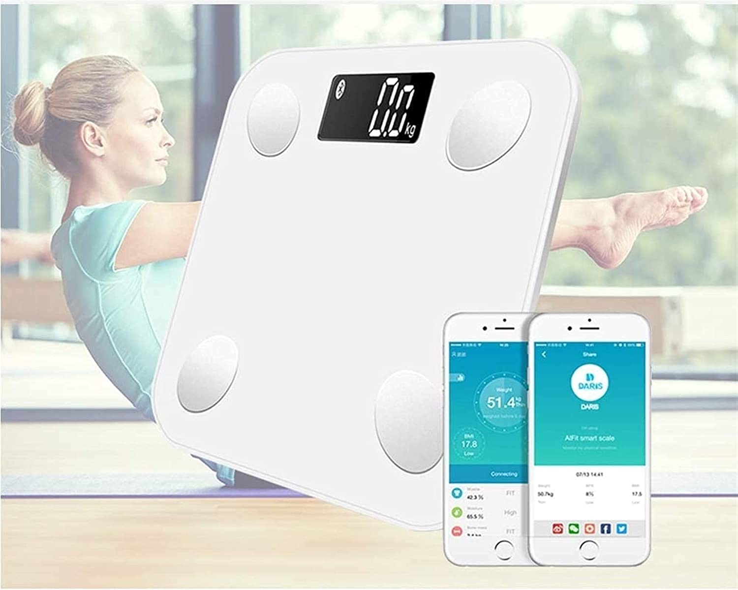 ARTSZY Skala tkanki tłuszczowej Inteligentna skala BMI Cyfrowa bezprzewodowa waga łazienkowa, analizator składu ciała z synchronizacją aplikacji na smartfona z Bluetooth, 396 funtów