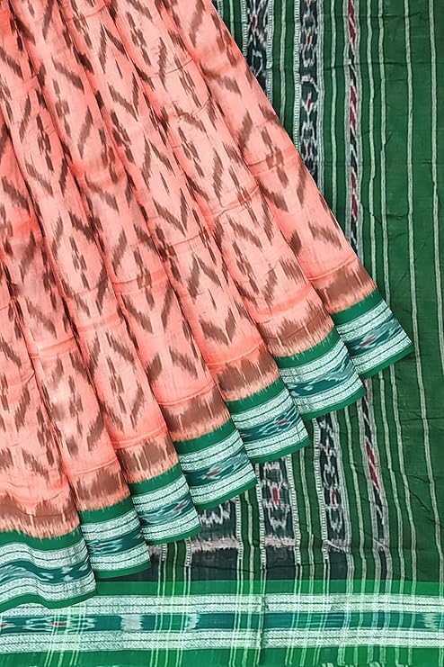 Image of Ikat Women's Cotton Saree, Handmade Pure Cotton Khandua Saree, Ikkat Orissa Traditional Handloom Saree Without Blouse