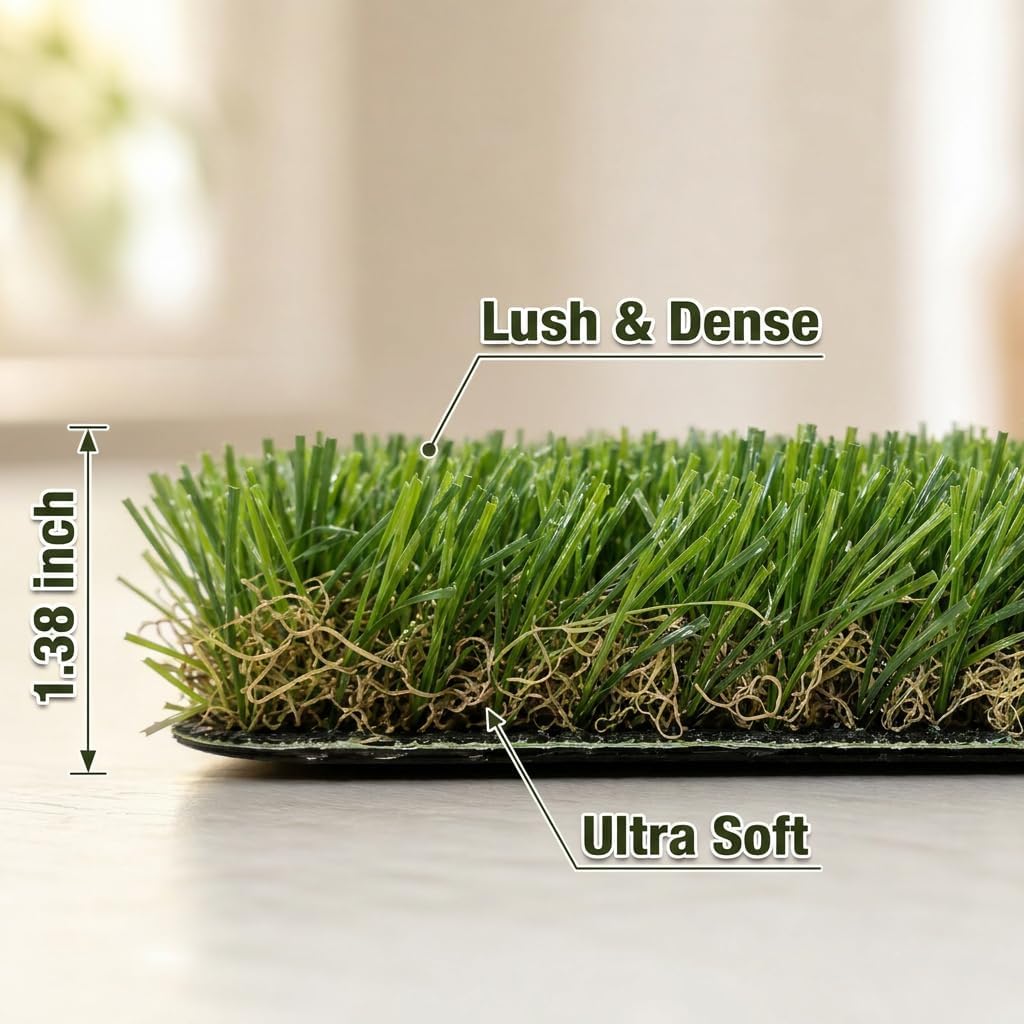 THREE ORANGES Artificial Grass Stair Treads, 9 Pack, 8 x 30 Inch, 1.38 Inch Thick Outdoor Turf Step Mats for Wood, Concrete, Metal and Stone Stairs, Washable and Trimmable