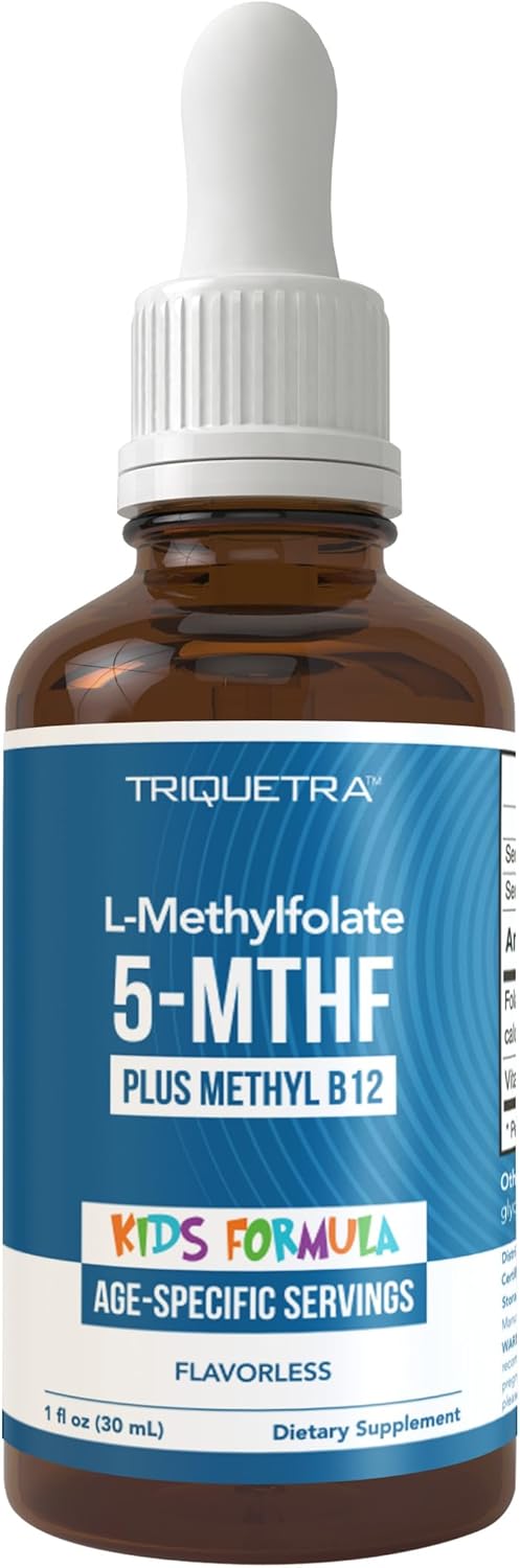 Organic Kids Methylfolate + Methyl B12 Cofactor - Flavorless, Sublingual Form - 5-MTHF Form, Superior Form of Folate - Adjustable Dosing for All Ages - Mood, Behavior, Cognition - 1 oz