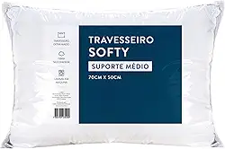 Travesseiro 70cm x 50cm Softy Suporte Médio Macio Baixo Fibra Importada Antialérgico Antiácaro