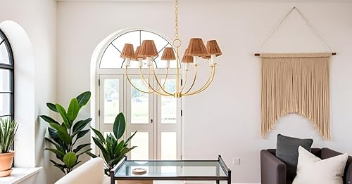 Miniatura 9 de Aspen Creative 51007 Pantalla de Lámpara de Araña Empire con Clip, Ratán Natural, 3" Superior x 4" Inferior x 4" Altura Inclinada