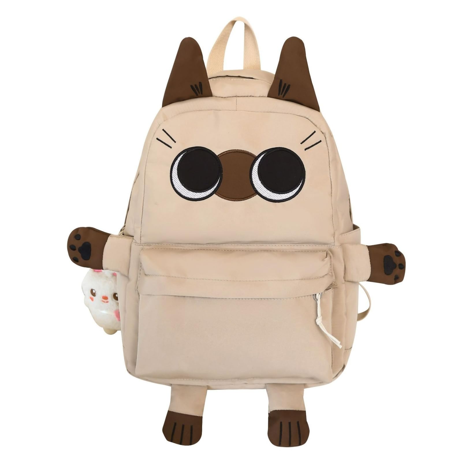 Vobomo Big-eye Cat Kawaii Backpack with pins and Accessories Big capacity Backpack Y2k Aesthetic Cute Backpack (Khaki+Doll)