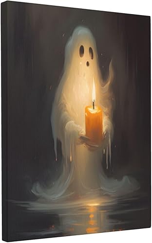 Miniatura 1 de WEASYYDS Arte de pared vintage de fantasma aterrador con vela, arte de pared de Halloween, imágenes espeluznantes, fantasma, bosque gótico, póster