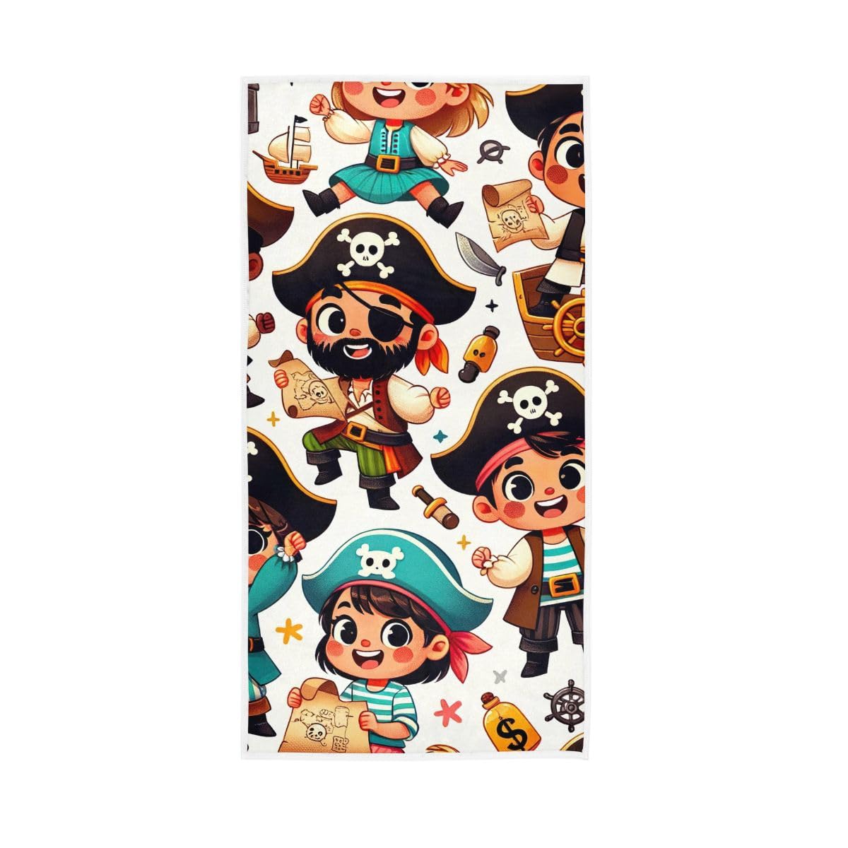HUYGD Cute Pirates Characters Hand Towels, 15 x 30 Inches, Soft Highly Absorbent Towels for Bathroom Gym Hotel