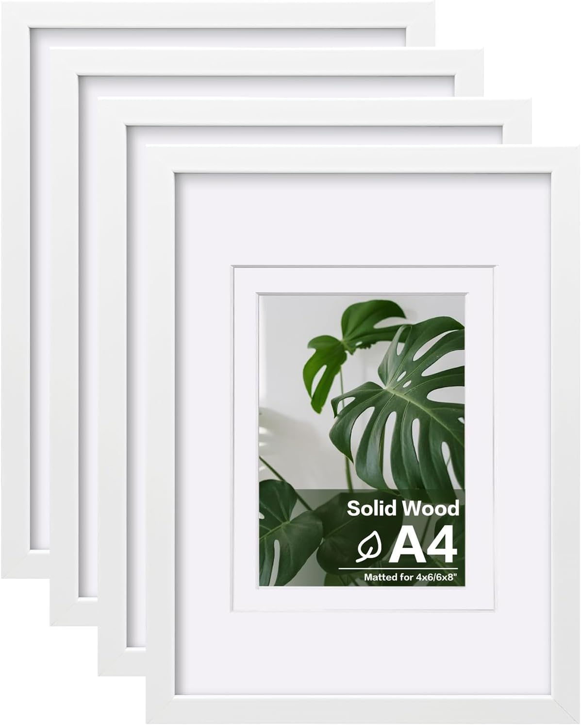 Egofine A4 Picture Frames Set of 4 (Wood, Plexiglass) 5x7/6x8 with Mat