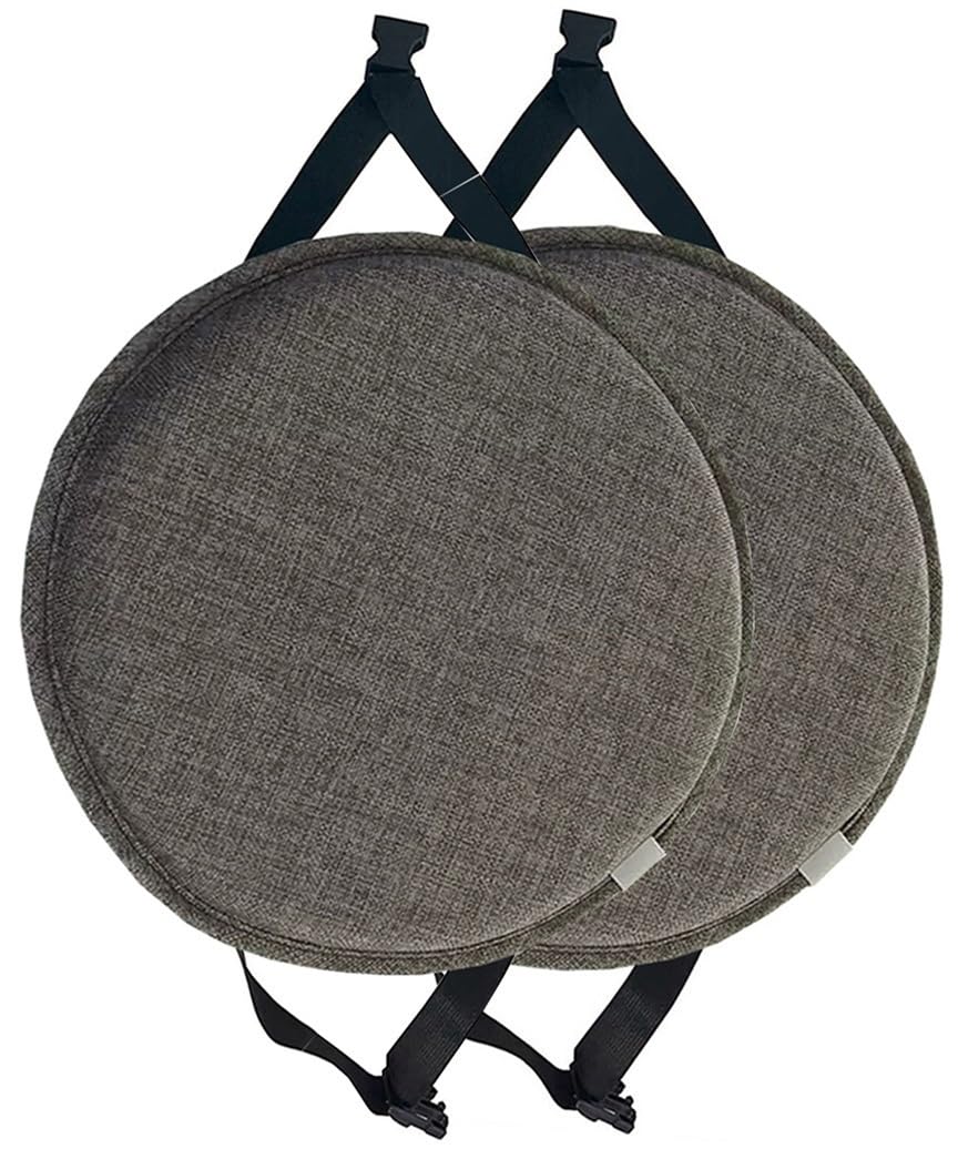 MOODMUSE Cuscini per Sedia Rotondi da 2/4 Pezzi con Lacci,Cuscino per Sedia con Sgabello Alto,Cuscino for Seduta Rotondo for Sala da Pranzo,Cucina E Ufficio(Dark Grey,30cm(Pack of 2))