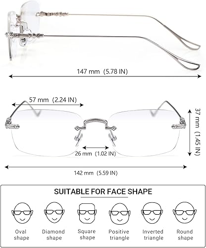 Miniatura 5 de TERAISE Anteojos de lectura de metal sin marco para hombresmujeres, bloqueo de luz azul, lentes de computadora cómodos sin montura
