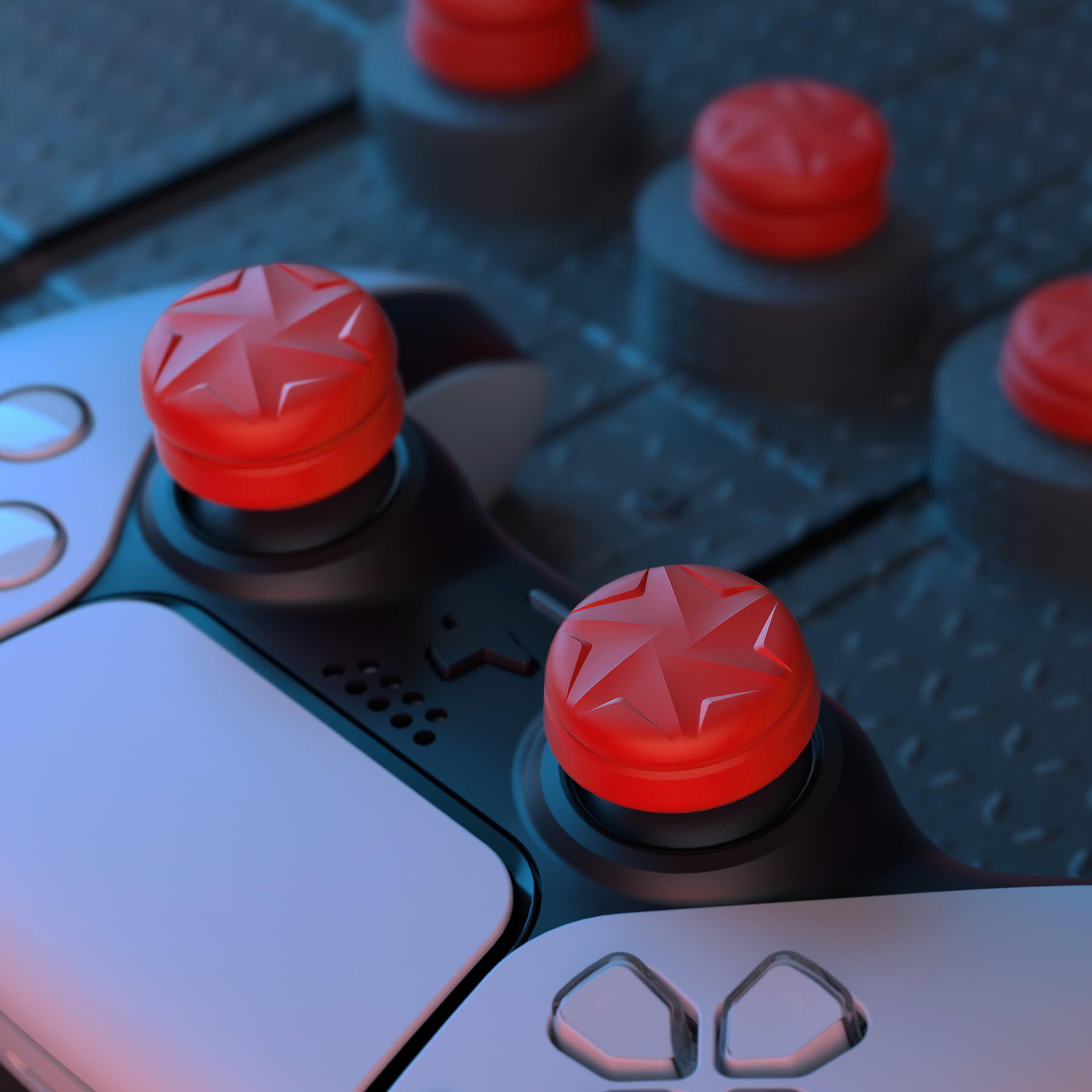 PlayVital Razor 3 Pary Thumbs Cushion Caps Uchwyty Osłony Joysticka do ps5 | Nakładki na Kciuki do ps4/Xbox Series X S/Xbox Core/Xbox One/Elite Series 2/Switch Pro Kontroler-Czerwony
