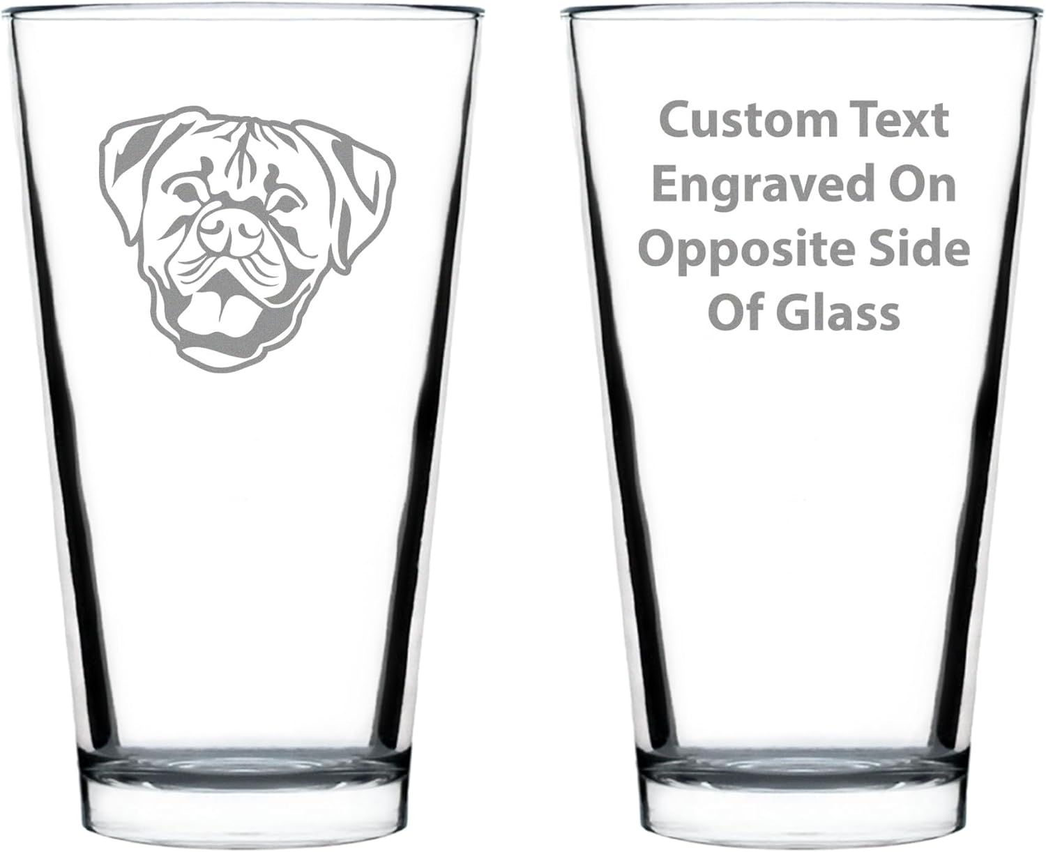 Boxer with Natural Ears - Pint Glass for Beer - Fun Unique Boxer Themed Dog Gifts and Party Decor for Women and Men - Set of 2-16 oz