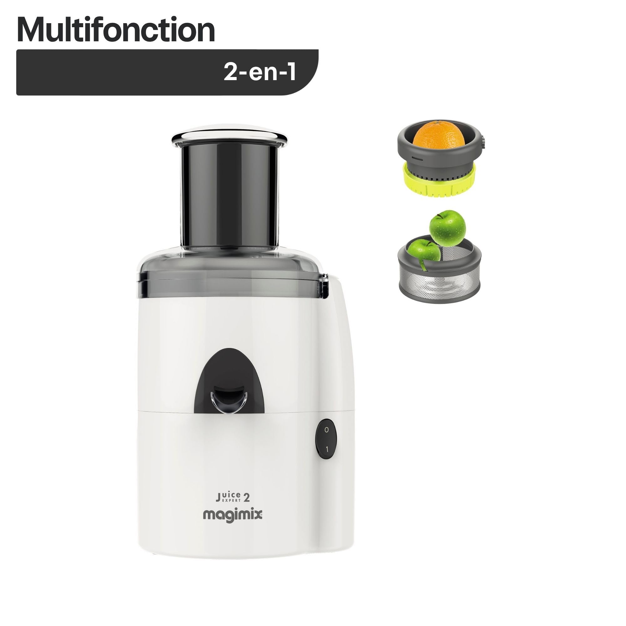 magimix Extracteur de Jus 2 en 1 Juice Expert 2 – Centrifugeuse et Presse-Agrumes – Extraction à Froid, Moteur Puissant, Sans BPA – Idéal Fruits & Légumes – Facile à Nettoyer – Blanc