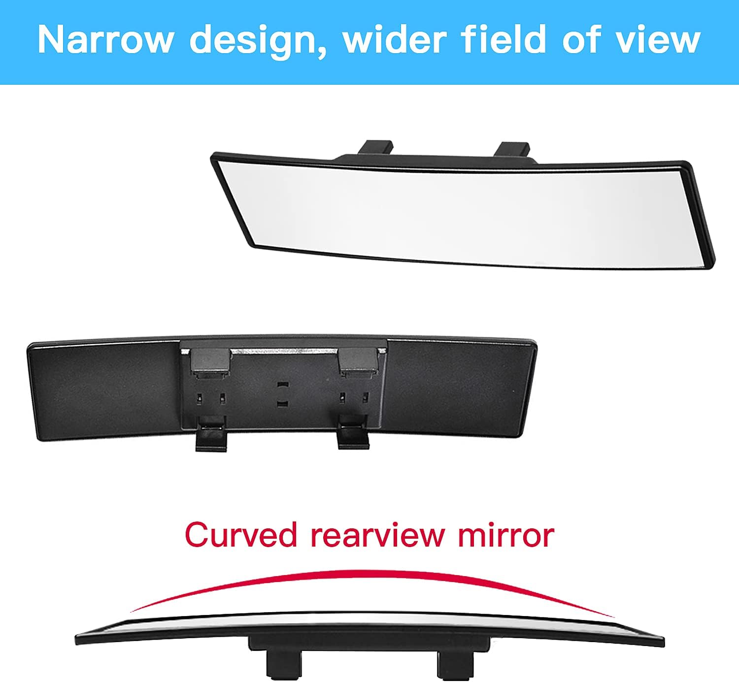 Rear View Mirror, 12” High Definition Anti-Glare Wide Angle Curve Large Field Universal Panoramic Car Rearview Mirror Interior Clip on Original Mirror to Reduce Blind Spots