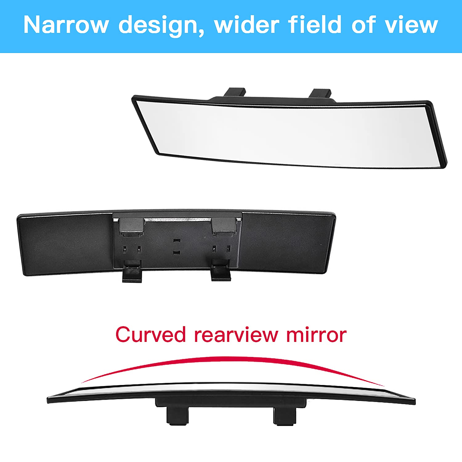 Verivue Rear View Mirror Car Rearview Mirrors, Universal 12 Inch Anti-Glare HD Panoramic Convex Mirror Interior Clip On Wide Angle Rear View Mirror Use Cars Suvs Trucks Car Mirror Accessories 7 thumbnail image
