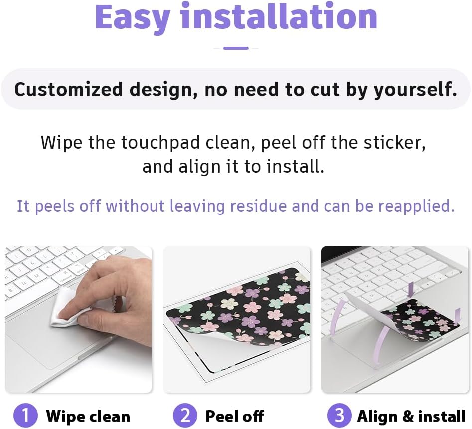 ArisaseTrackPad Decal for MacBook Neo Anti-Scratch Touch Pad Cover | Trackpad Sticker with Printed Design Scratch-Resistant Vinyl Stickers (Black Flower)