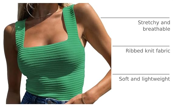 BZB Womens Ribbed Tank Tops 2026 Summer Sleeveless Square Neck Shirts Casual Slim Fitted Knit Shirts