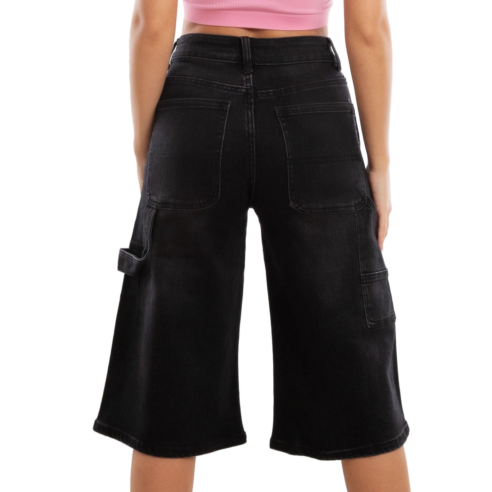 Toocool Bermuda Jeans Donna al Ginocchio Strass Pantaloni Denim Gamba Larga Taglio Carpenter Vita Alta Shorts Streetwear LM762