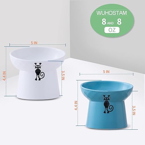 Miniatura 3 de WUHOSTAM Juego de cuencos elevados inclinados para comida y agua para gatos, cuencos elevados inclinados para gatos, cuencos de cerámica para