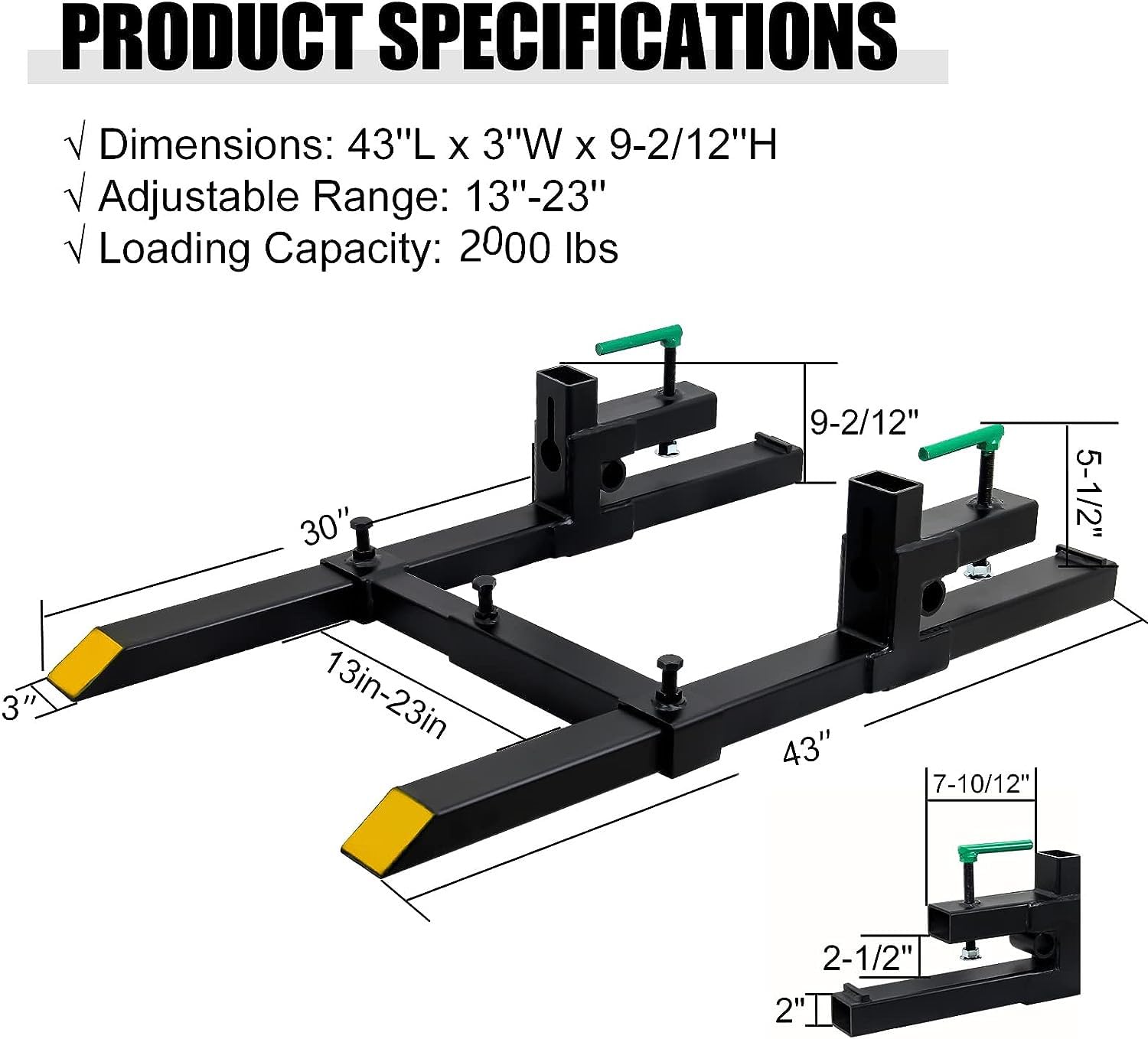pallet forks, clamp on tractor bucket forks with adjustable stabilizer bar, heavy duty front loader forks, fork attachment for skid steer,loader bucket,43''with stabilizer bar