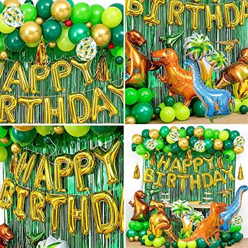 YinQin 143 PCS Dinosaur Birthday Party Decorations with Balloon Pump, Ribbon Dot Glue Jungle Green Birthday Decorations Dinosaur Birthday Party Supplies Dino Birthday Decorations for Boys (Green)
